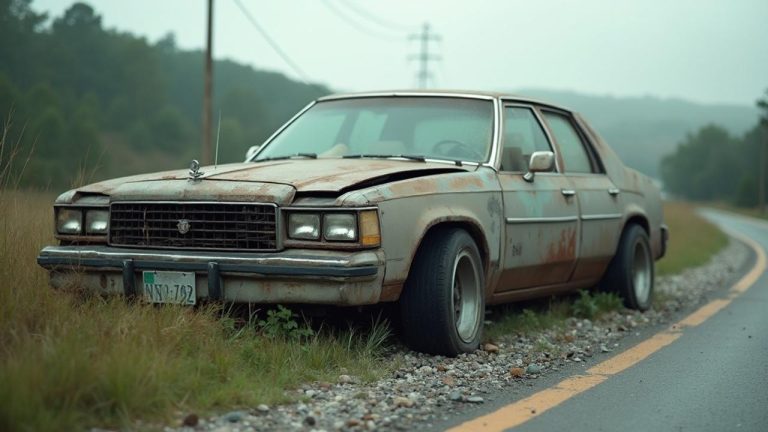Une voiture ancienne et rouillée sur le bord d'une route de campagne