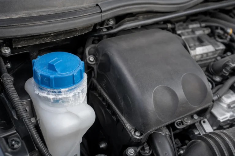 Moteur de SUV avec réservoir AdBlue et courroie de distribution, illustrant la fiabilité du Peugeot 3008